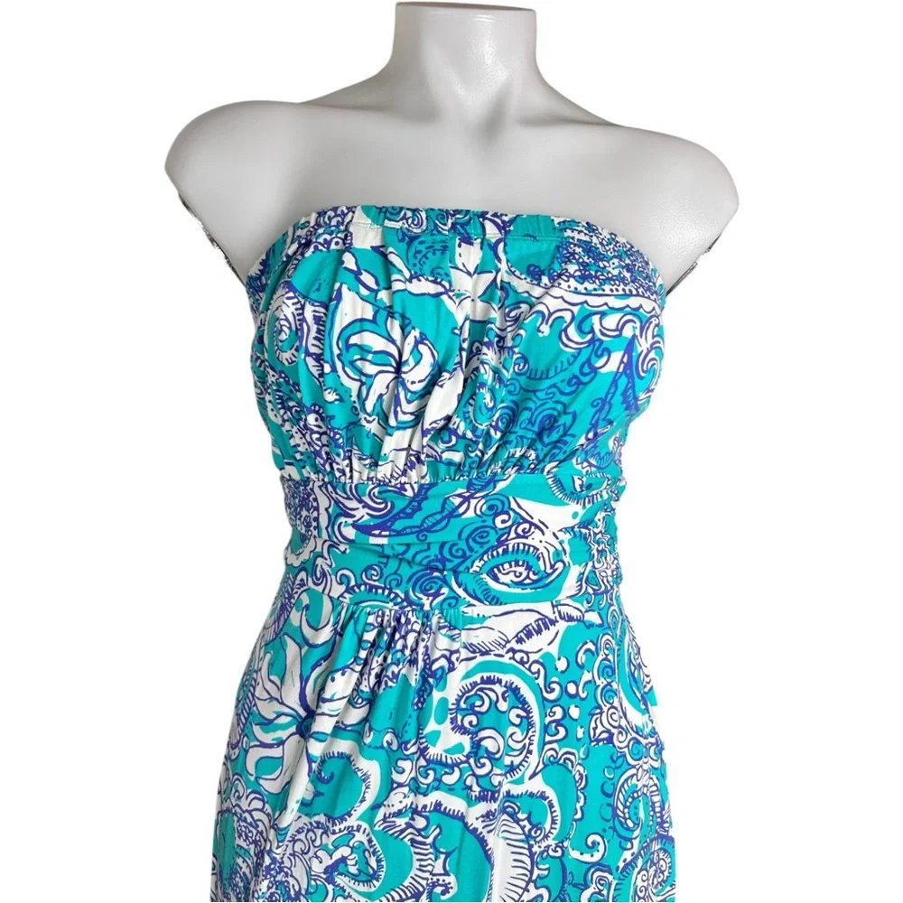 Lilly Pulitzer Holbrook Maxi Dress Sea Foam Blue Paisley Strapless Size S - Picture 5 of 15